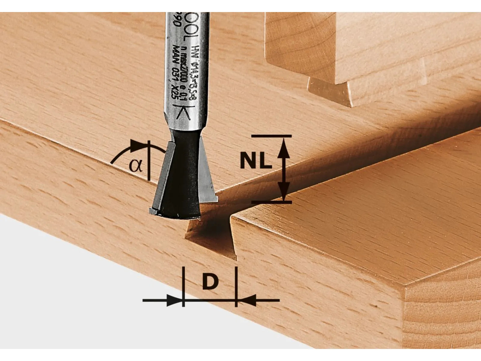 FESTOOL ACCESSORY 490990 HW S8 D14.3/13.5/15 degree Dovetail cutter HW shank 8 mm