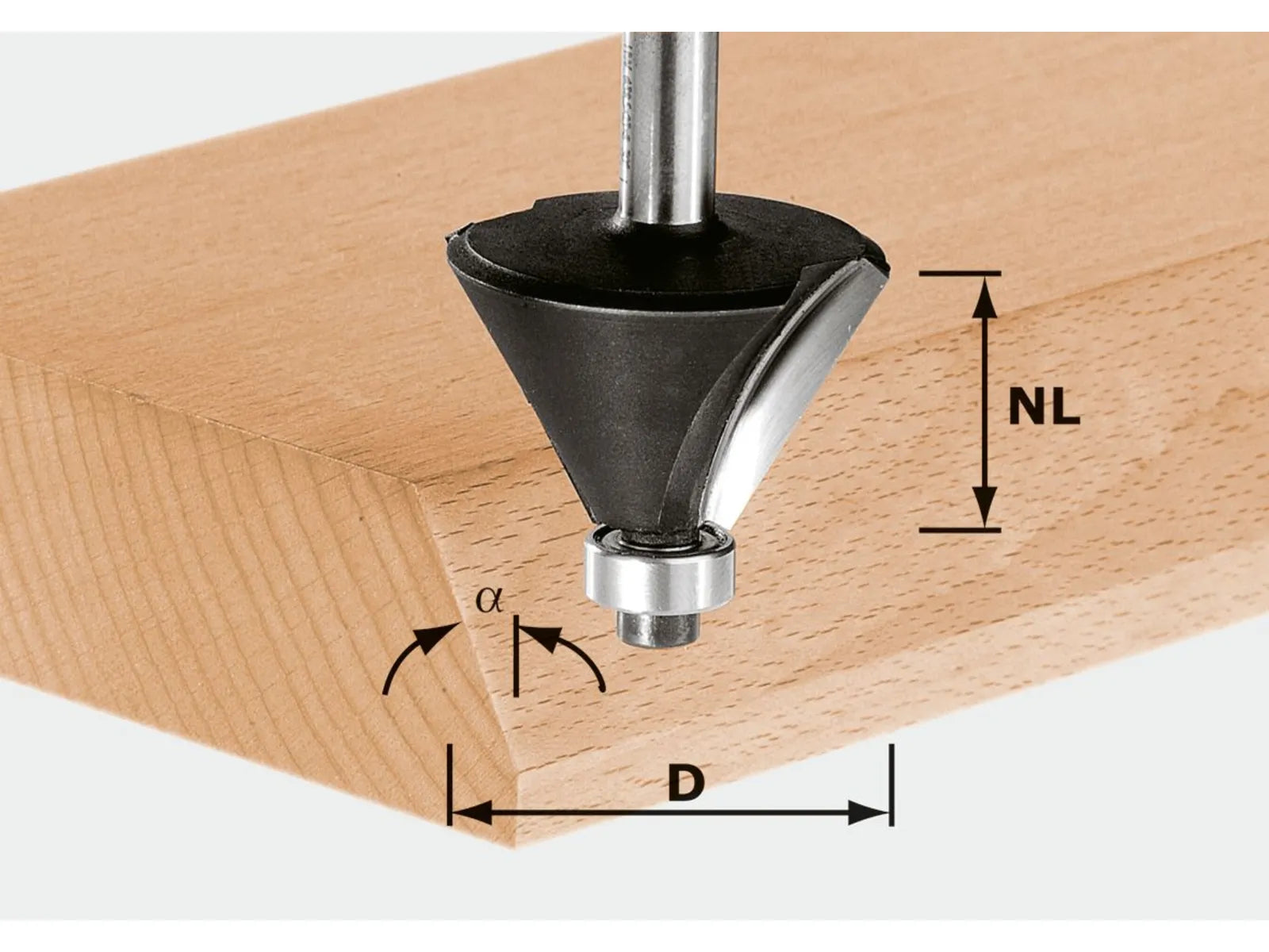 FESTOOL ACCESSORY 491132 HW S8 D25.7/25.7/15 degree Chamfer cutter HW shank 8 mm